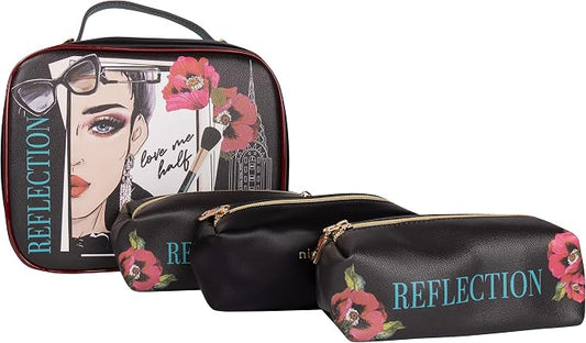 Nicole Lee Travel Handbag Crossbody Set with 3 Fashion Print Makeup Pouches, Women's Cosmetic Toiletry Organizer (Love Me Half) by NicoleLee