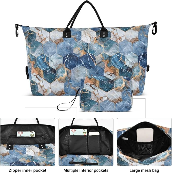 senya Weekender Bags Travel Duffel Gym Bag Hexagonal Nave Marble Carry on Overnight Tote Bag with Toiletry Bag for Airplane Travel Trip Gym Yoga, g366828860p1006c1071s2442 - Image 2