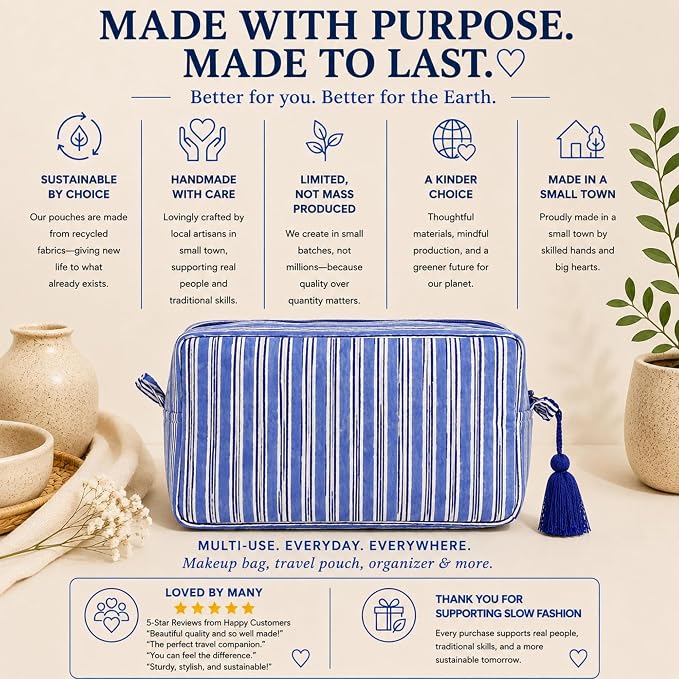 Huar Travel Makeup Bag- Large Capacity Cosmetic Bags for Women - Water Resistance Lining Portable Pouch & Open Toiletry Bag - Perfect Girls Makeup Organizer for Travel Essentials (Blue) - Image 5