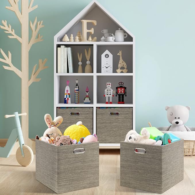 Posprica 13x15x13 Storage Cube Bins, Foldable Collapsible Storage Bins Boxes, Fabric Decorative Storage Baskets Organizer for IKEA Kallax, Shelves, Closet, Clothes,, Set of 4-Coffee - Image 8