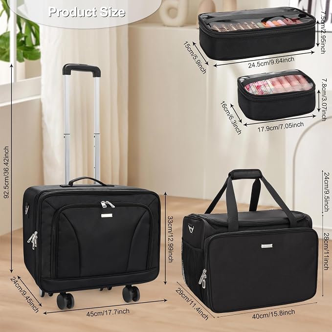 MONSTINA Rolling Makeup Train Case, Hairdressing Bag Cosmetology Case on Wheels Makeup Artist Bag Hairstylist Travel Cosmetic Organizer Storage Bag with 4 Bag (Black+Hairdressing Bag) - Image 4