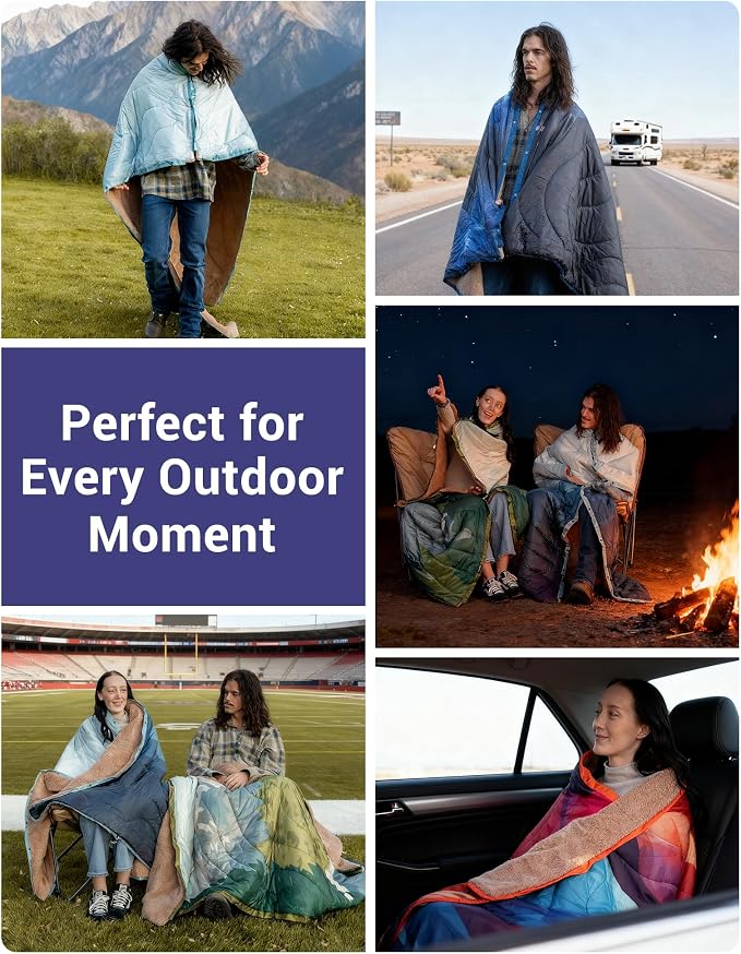 KingCamp Ultralight Camping Blanket, Packable Down Alternative Puffy Printed Wearable Blanket with Snap Buttons & Corner Loops Weatherproof Quilt for Outdoor Travel Stadium (79" x 57", Forest) - Image 7