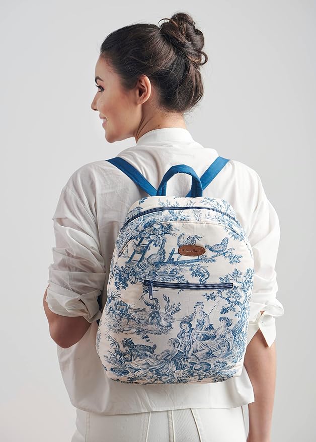 Maison d' Hermine Backpack for Women Men Cotton Shoulder Multipurpose Rucksack with Small Pouch Lightweight Multi Pocket Bag for Travel Work Beach Perfect for Spring Summer (The Miller - Blue) - Image 8