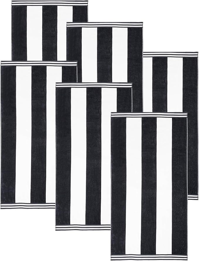 Superior Cotton Striped Beach Towels, Colorful Towels for Adult, Kid, Pool, Swimming, Sand, Travel, Large Oversized, Absorbent, Fast Drying, Bath Basics, Cabana Collection, Set of 6, Charcoal - Image 2