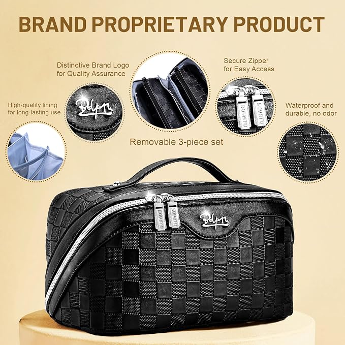 BOYATU Travel Makeup Bag Organizer: 3 Pcs Set Large Capacity Cosmetic Bags Holds 10–20 100ml Full-Size Bottles for 3–15 Day Trips - 180°Open-Flat Make up Case 3-sec touch-up - Toiletry Bag Gift women - Image 3