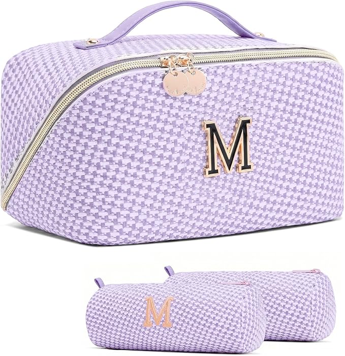 Personalized Gift Travel Makeup Bag: Initial Makeup Organizer Bag for Women | 3-in-1 Custom Make up Bag Set - Vegan Leather Travel Cosmetic Bag - Luxury Gift for Women – Birthday, Anniversary, Graduation by Unknown