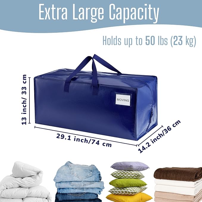 VENO 2 Pack Heavy Duty Moving Bags with Backpack Straps, Zippers & Handles, Extra Large Packing Bags for College Dorm Essentials, Moving Supplies Alternative to Cardboard Moving Boxes - Image 2