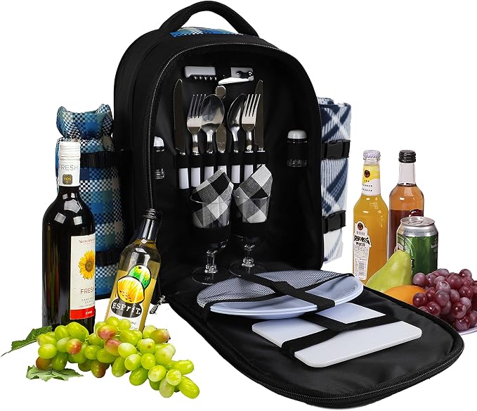 apollo walker Picnic Backpack Bag for 2 Person with Cooler Compartment, Detachable Bottle/Wine Holder, Fleece Blanket, Plates and Cutlery Set - Image 6