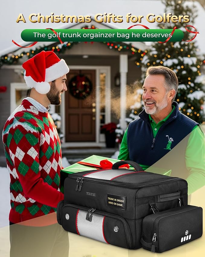 YOREPEK Upgraded Golf Trunk Organizer, Golf Gifts for Men, with Removable Insulated Pouch&Dust-Proof Protective Layer, Multi-Compartment fits 2 Pairs of Shoes, Golf Accessories - Image 3