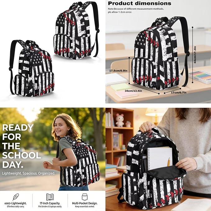 Backpack for Kids Boys 4 PCS School Bookbag with Lunch Box Pencil Pouch and Water Bottle Sleeve Pouch Set Lightweight Preschool Custom Baseball Print - Image 6