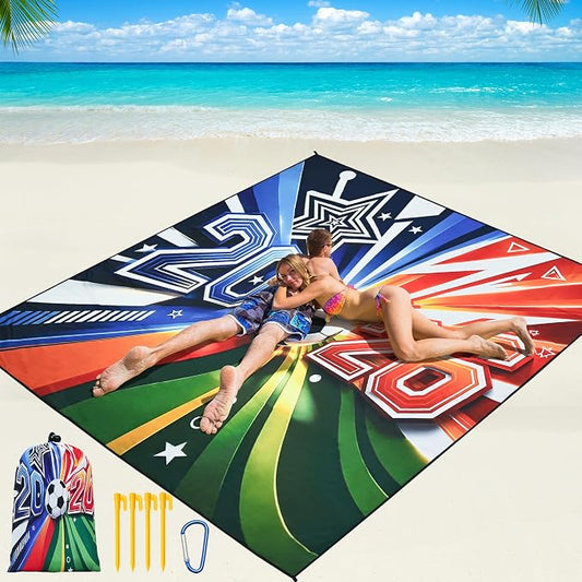 WIWIGO Beach Blanket Sandproof Extra Large Beach Mat Adults Waterproof Quick Drying Sand Free Mat Made By Premium Polyester with 4 Stakes & 4 Corner Pockets for Outdoor Travel Camping Hiking by WIWIGO