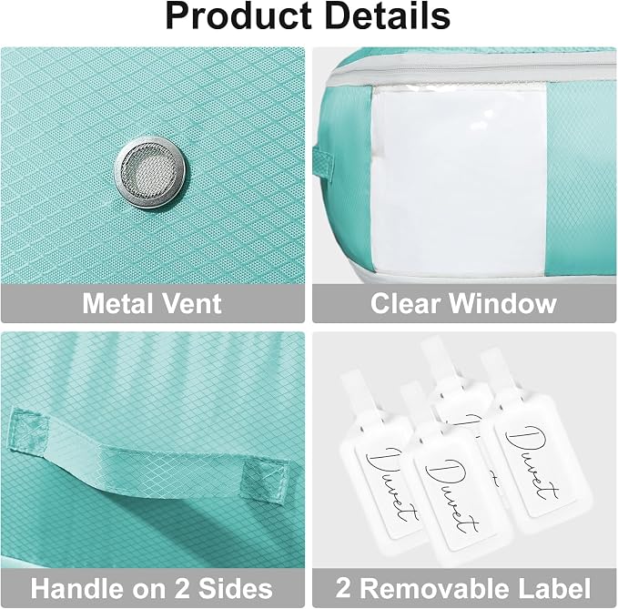 Comforter Storage Bag - Large Capacity Blanket Storage Bags 3-Layer Ultra Space Saving Self Compression Organizer, Washable Compression Bags for Storage Comforter Blanket, 2-Pack, Blue - Image 6