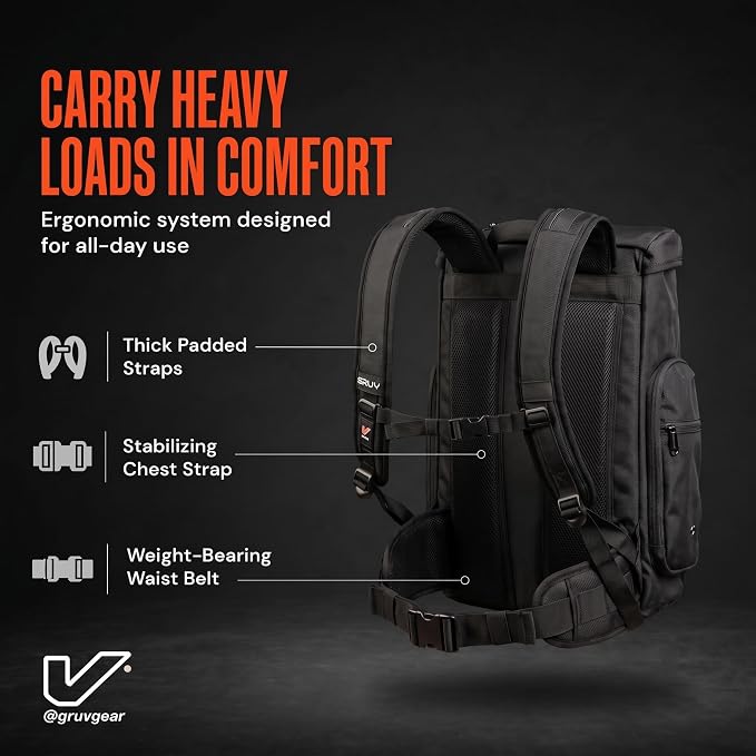 Gruv Gear Travel Laptop Backpack, 36L Black Tech Backpack with Modular Storage Shelves, Dual Access Pockets & TSA-Friendly Design, Large Carry-On Backpack for Work, Travel & Gear Organization - Image 5