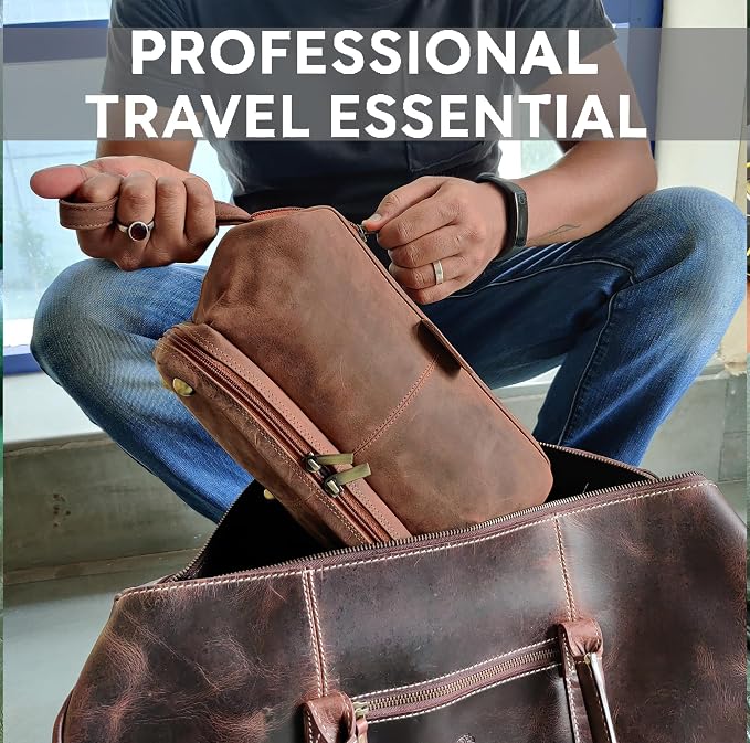 RUSTIC TOWN Leather Toiletry Bag for Men - Travel Gift Shaving Ditty Kit - Bathroom Shower Toiletries Organizer - Cosmetic Makeup Bag for Women - Image 7
