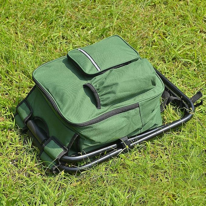 Folding 3 in 1 Camping Chair Stool Backpack with Cooler Insulated Picnic Bag, Hiking Camouflage Seat Table Bag Camping Gear for Outdoor Indoor Fishing Travel Beach BBQ (Green) - Image 9