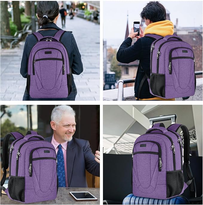 BIKROD Backpack for Women and Men, Extra Large School Backpacks for Teens, Water Resistant Back Pack Fits 17 Inch Laptop, Business Anti Theft Sturdy Computer Bag Gifts, Purple - Image 5