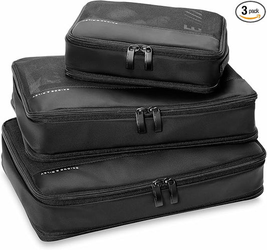 Briggs & Riley Carry On Compression Packing Cube Set - Bag Organizer for Suitcase & Luggage, Travel Essentials for Women & Men, Pack Accessories for Vacation, Maximize Storage Space - 3-Piece, Black by BriggsRiley
