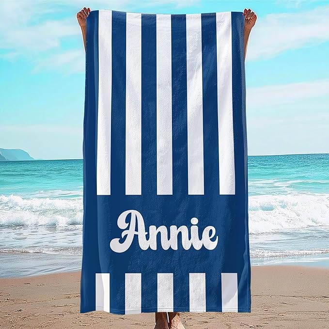 JML Personalized Beach Towel with Name, Custom Cabana Stripe Beach Towel, Customized Microfiber Pool Towel, Quick Dry & Absorbent Swim Towel for Adult,Mother's Day, Birthday, Summer Holiday,Vacation by JML