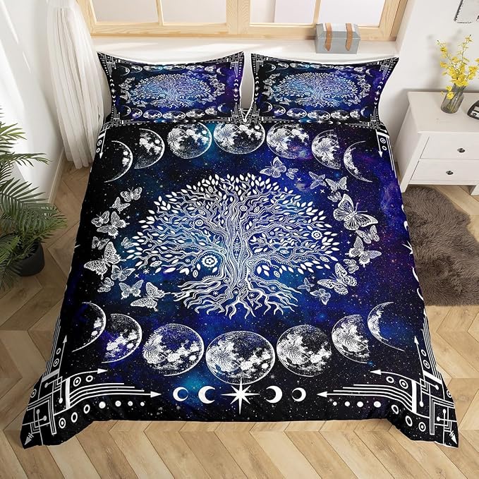 Erosebridal Tree of Life Bedding Set King for Boys Girls Boho Exotic Butterfly Print Duvet Cover Sun and Moon Comforter Cover Teens Kids Bedroom Decor Bohemian Gothic Hippie Bedding Black and White by Erosebridal