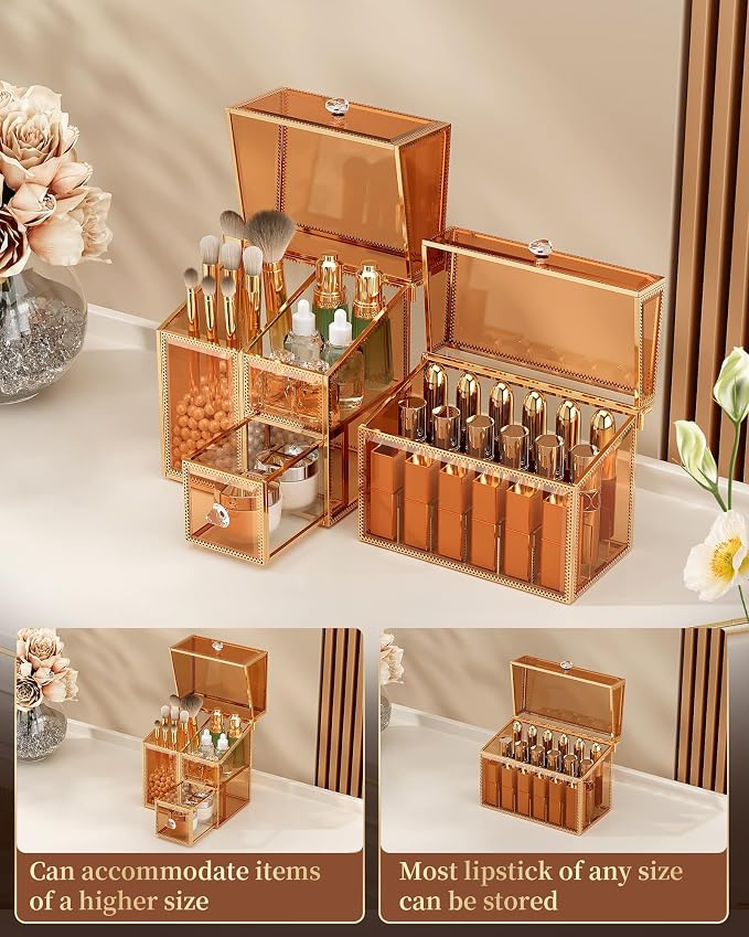 CoralHouse Makeup Organizer Countertop Set – Vanity Holder with 18-Slot Lipstick Organizer & Covered Makeup Brush Holder – Skincare, Perfume & Cosmetic Display for Bathroom or Dresser - Image 5
