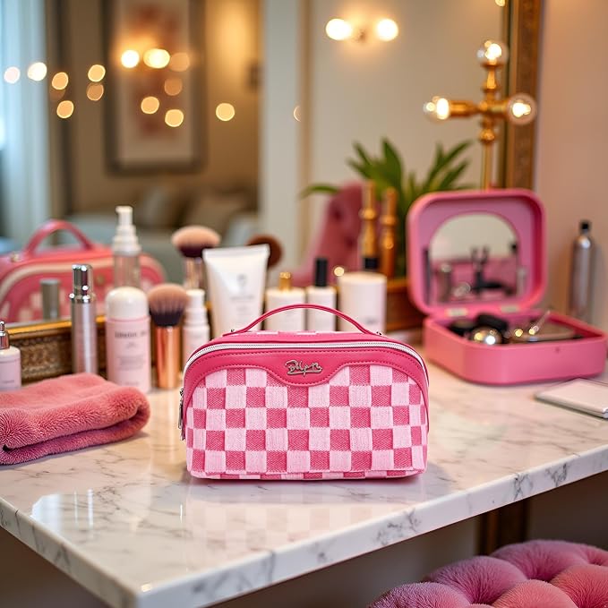 BOYATU Travel Makeup Bag for Women: Large Cosmetic Bag Set of 3 - PU Leather Make up Bag with Compartments - Compact Waterproof Toiletry Bag with Divider & Handle (D-4-Red) - Image 9