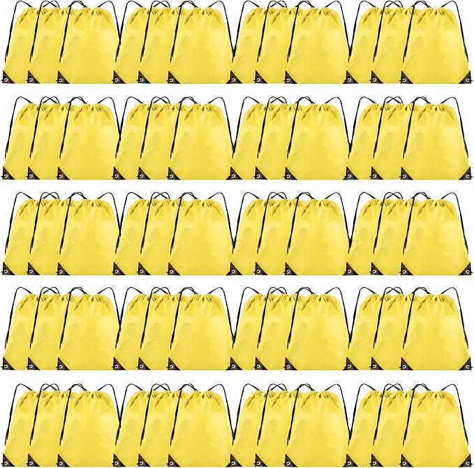 Grneric 60 Pieces Drawstring Backpack Bulk Cinch Sackpack Ployster Drawstring Bags for Gym Party Trip(Yellow) by Grneric