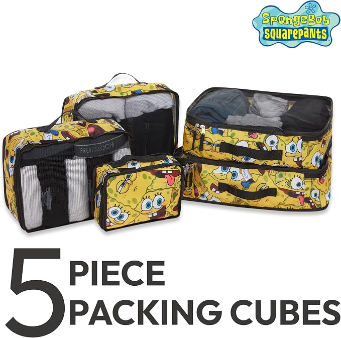 SpongeBob SquarePants Packing Cubes - Patrick Mr Krabs 5 Piece Travel Luggage Organizer Suitcase Accessories for Kids Teens Adults - Nickelodeon Licensed Gift Set - Image 2