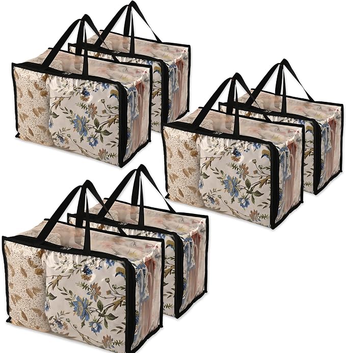 Kuber Industries (Pack of 6) Waterproof Storage Bag | Zipper & Handle | Transparent Wardrobe Organizer | Multipurpose Bag for Toys, Clothes, Blankets, Bedsheets | Black by Kuber+Industries