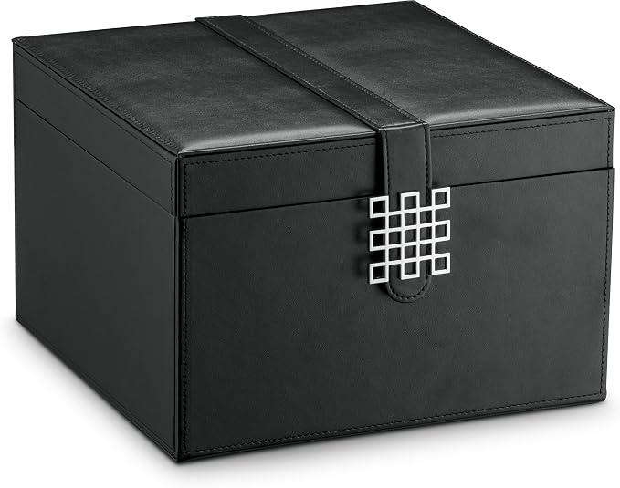 Glenor Co Earring Organizer Holder - 50 Small & 4 Large Slots Classic Jewelry box with Drawer & Modern Closure, Mirror, 3 Trays for Earrings, Ring or Chain Storage - PU Leather Case - Black - Image 5