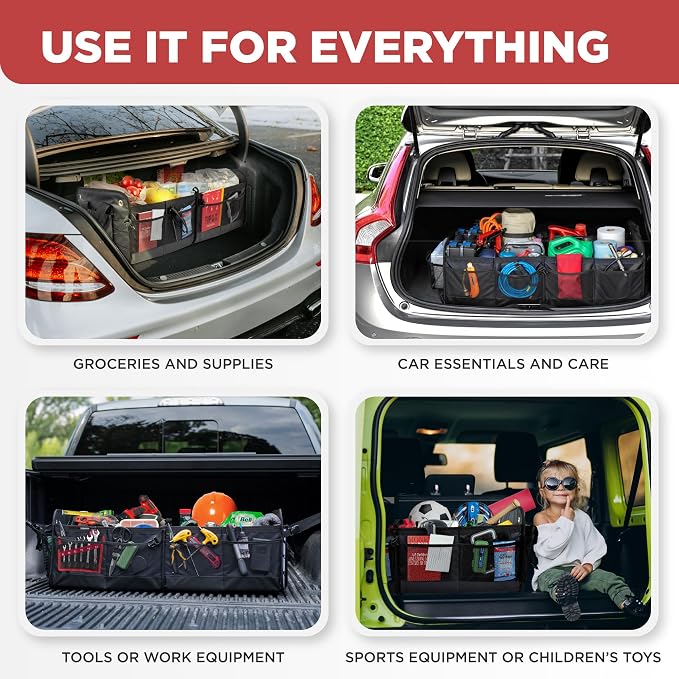 Car Trunk Organizer for SUV, Truck & Auto Cargo Storage, Foldable, Grey, XL | Fits Cars, SUVs & Trucks • 6 Adjustable Compartments • Non-Slip Base & Straps • XLCargo Storage • 11 Pockets • Travel Use - Image 9