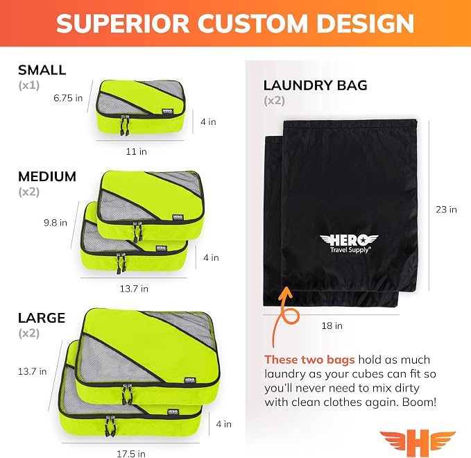 HERO Packing Cubes for Travel (Set of 5) Luggage Organizer with 2 Laundry Bags, Versatile Suitcase Organizer for Men & Women – Travel Accessories for Carry On, Airplane, Road Trip - Image 5