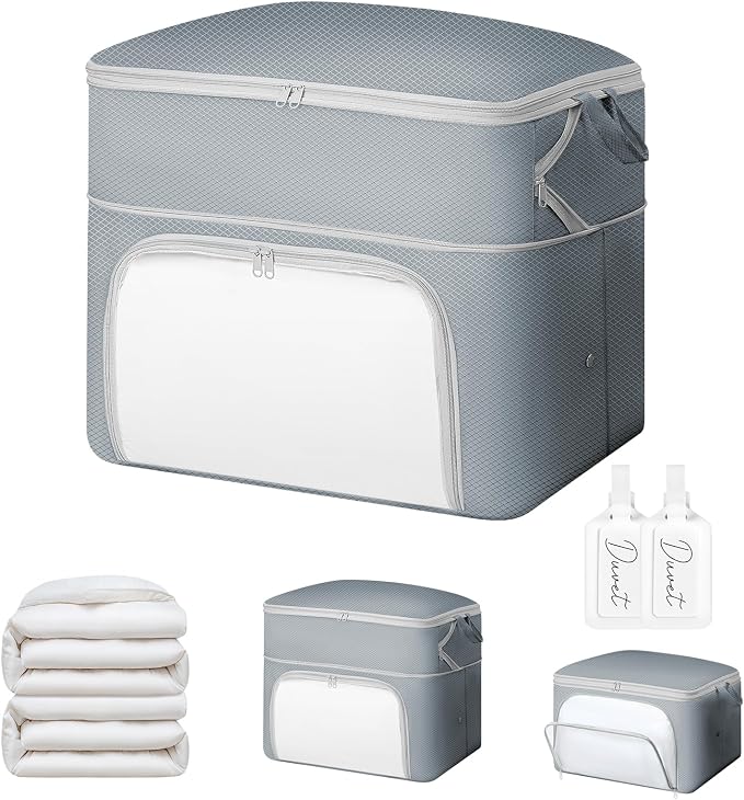 Comforter Storage Bag - Large Capacity Blanket Storage Bags Front-opening Ultra Space Saving Self Compression Organizer, Washable Compression Bags for Storage Comforter Blanket, 1 Pack, Grey by EasortmPackingCubes