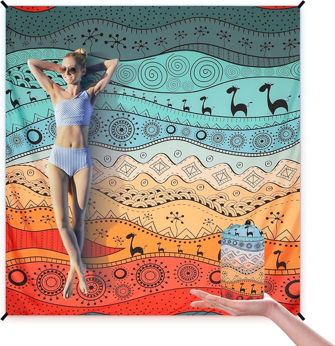 WIWIGO Beach Blanket Waterproof Sandproof Beach Mat 79" X 83"/10'x9'for 2-8 Adults Quick Drying Outdoor Picnic Mat Beach Accessories for Travel, Camping, Hiking - Image 5