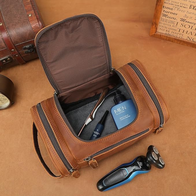 Polare Toiletry Bag Full Grain Leather Shaving Kit Dopp Kit Travel Case Wash Bag with YKK Zippers - Image 6