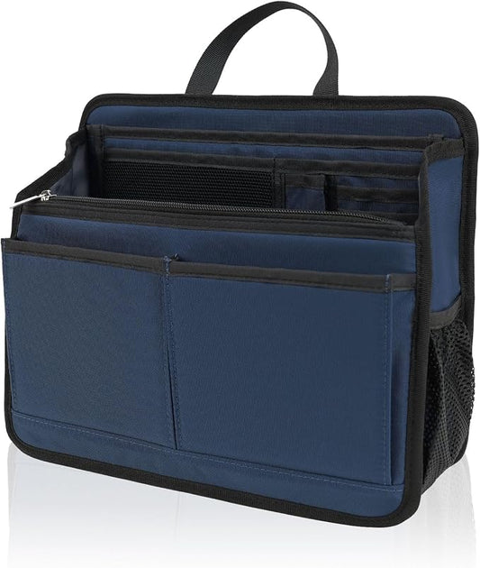 Small Rugged Organizer Insert for Briefcase Tote Shoulder Messenger Bag-19 Pockets,Padded Water-repellent Nylon-Navy by DELTAMANN