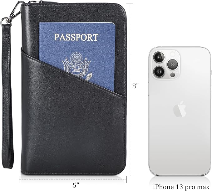 Polare Napa Leather Passport Holder With YKK Zipper RFID Blocking Travel Document Organizer Ticket Holder Cover Case Holds 2 Passports (Black) - Image 4