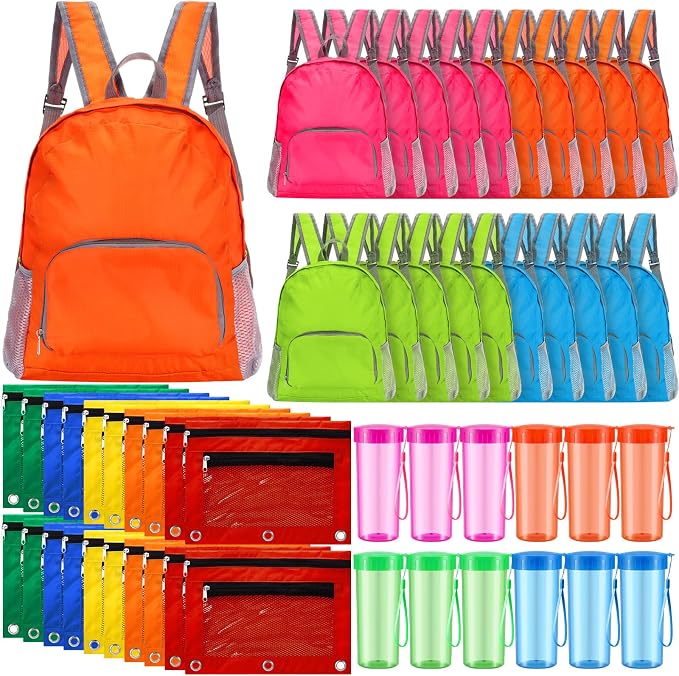 60 Pcs School Supplies Bulk Backpacks Water Bottle Pencil Pouch for Kids Backpack Donate Set for School Students(Classic Bottle,Green&blue&orange&fuchsia) by Bulyoou