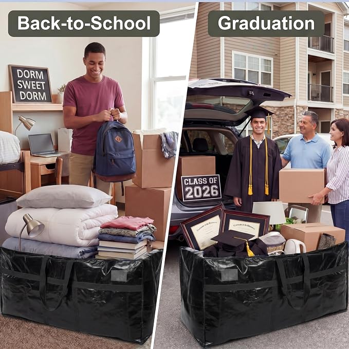 Windyun 4 Pack 57 Gallon Extra Large Moving Bags XXL Heavy Duty Storage Bag with Strong Zipper Handle Jumbo Big Tote Box Foldable for College Dorm Travel Clothes Duffle Blanket Pillow(Black) - Image 5