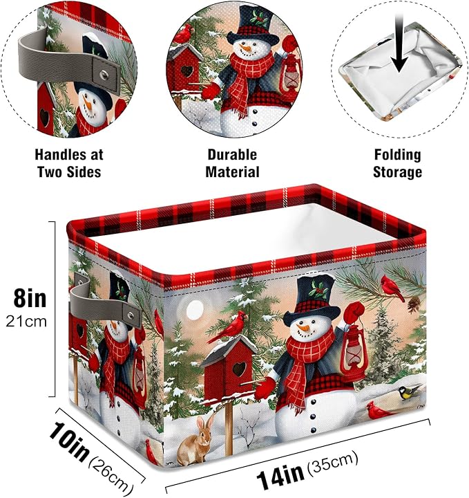 Christmas Decorative Storage Bins with Handles, Christmas Snowman Baskets Foldable Cloth Organizer Storage Boxes for Home Office 14 x 10 x 8 - Image 6