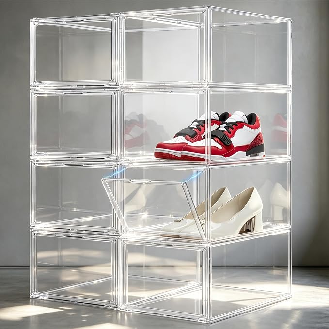 1 Pack Drop Front Acrylic Shoe Boxes with Magnetic Door Size 12, Clear Stackable Shoe Organizers Sneaker Display Cases for Closet, Entryway, Underbed, Multiple Display Cases for Caps, Figures - Image 9
