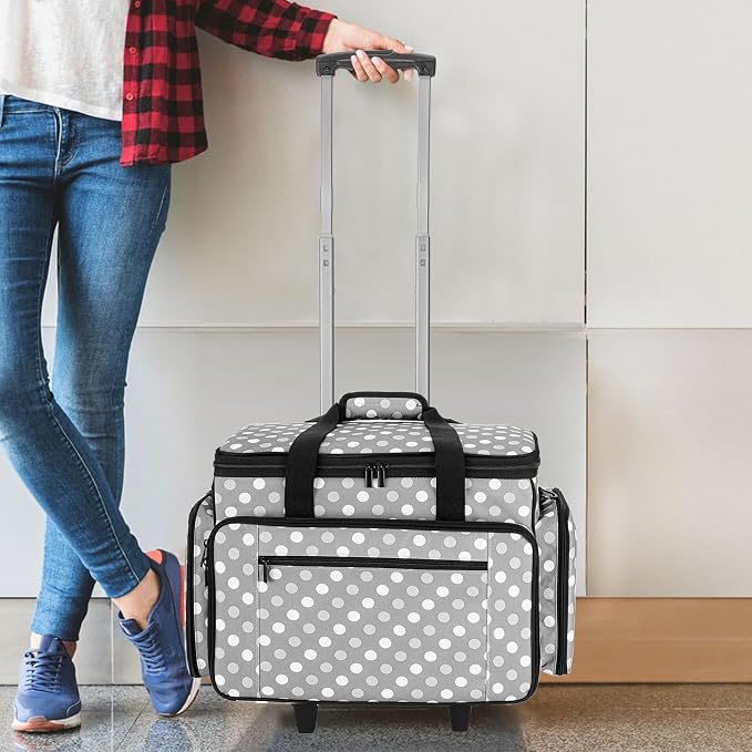 LUXJA Sewing Machine Case with Detachable Dolly, Gray Dots | Rolling Tote with Removable Bottom Pad for Most Standard Sewing Machines, Patented Design - Image 7