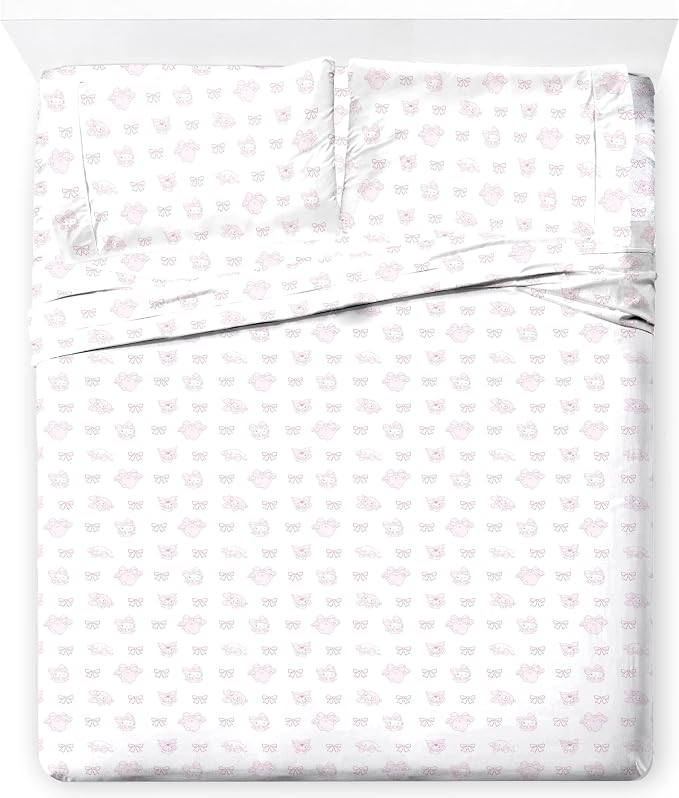 Jay Franco Sheet Set with Fitted, Flat Sheets & Pillow Cover - Ultra-Soft Bedding with Pillowcase for Room Decor, Multi - Hello Kitty, 4 Piece Queen by JayFranco