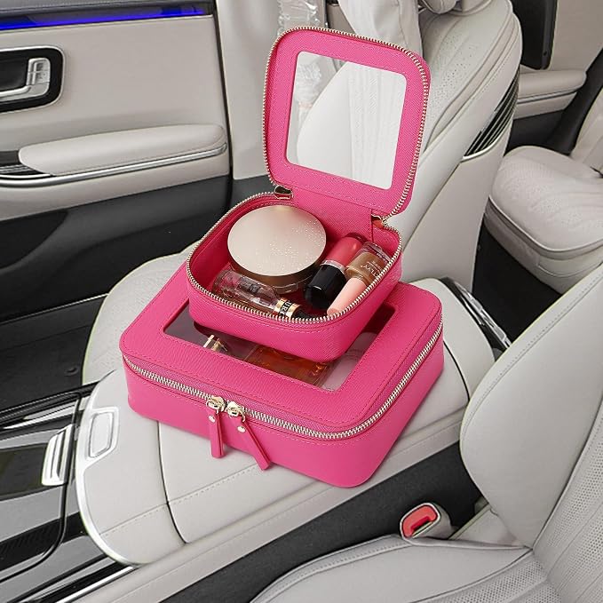 Clear Makeup Bag Set 3 Piece Travel Case for Cosmetics and Toiletries Women's Makeup Organizer and Car Essential with Zipper (Fuxia, L+M+MINI) - Image 7