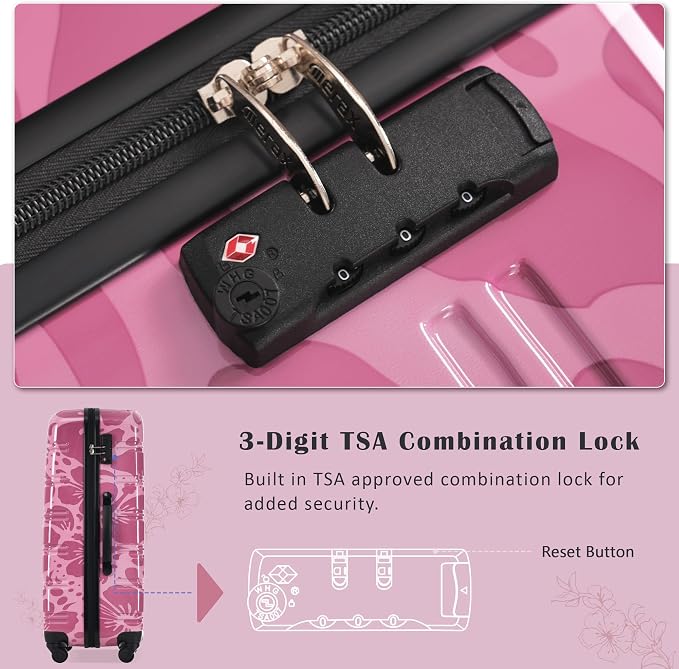 Merax Suitcase Set, Hardshell Luggage Sets 3 Piece with Spinner Wheels | Durable Printing Suitcase with TSA Lock Lightweight 20" 24" 28",Purple Pink - Image 5