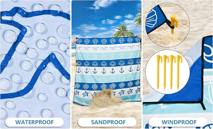 HIHOHO Beach Blanket Waterproof Sandproof Extra Large Beach Mat 79" X 83"/120"x108"for 1-8 Adults Quick Drying Durable Outdoor Picnic Mat for Beach Travel Camping Hiking - Image 3