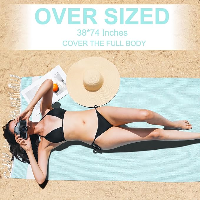 6 Packs Oversized Turkish Beach Towels Set Bulk Clearance Sand Free Pool Swim Bathroom Camp Large No Sand Towel Adults Travel Essentials Cruise Must Haves Accessories Vacation Stuff Green Dot Set - Image 4