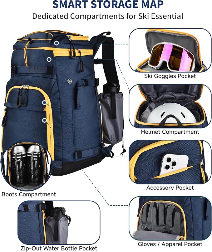 55L-70L Expandable Ski Boot Bag – Waterproof, Durable with Helmet Compartment – Ideal for Ski & Snowboard Gear – Men & Women - Image 3