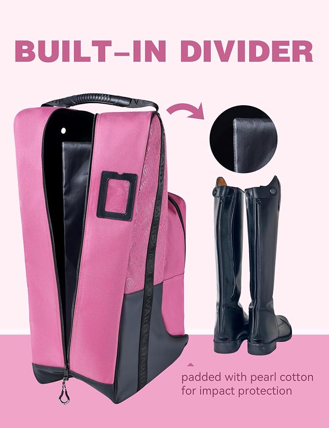Harrison Howard Tall Boot Bag Equestrian Boot Travel Bag for Storing Helmet, Horse Whip Accessories Boot Storage Bag Pink - Image 5