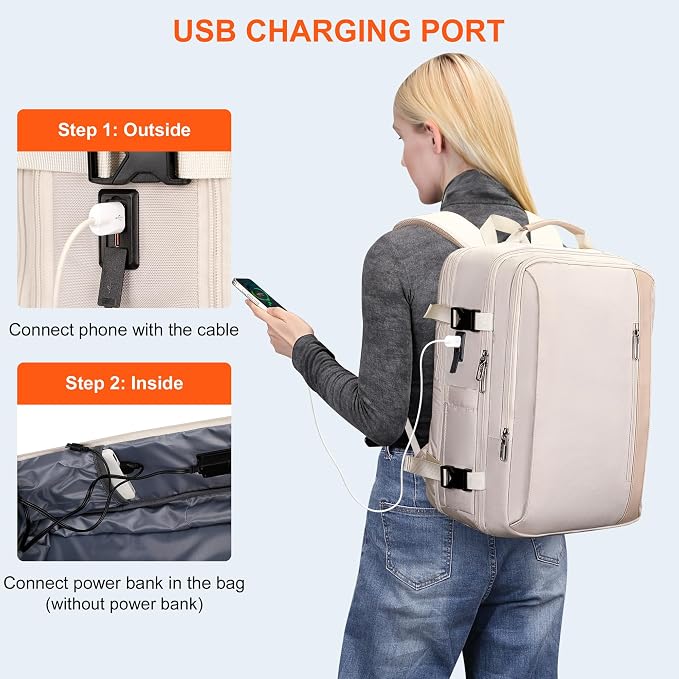 PIJUSHI Travel Backpack for Women, Fits 16" Laptop, Expandable 30L to 35L | Airline Approved Carry-on Luggage with Padded Laptop Compartment, USB Port, Wet Pocket, For Business, Commute - Image 6
