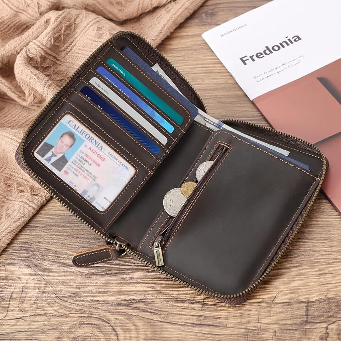 Polare Full Grain Leather Travel Passport Wallet with YKK Zipper and RFID Blocking Document Organizer Holder 2 Passports (Dark Brown) - Image 2